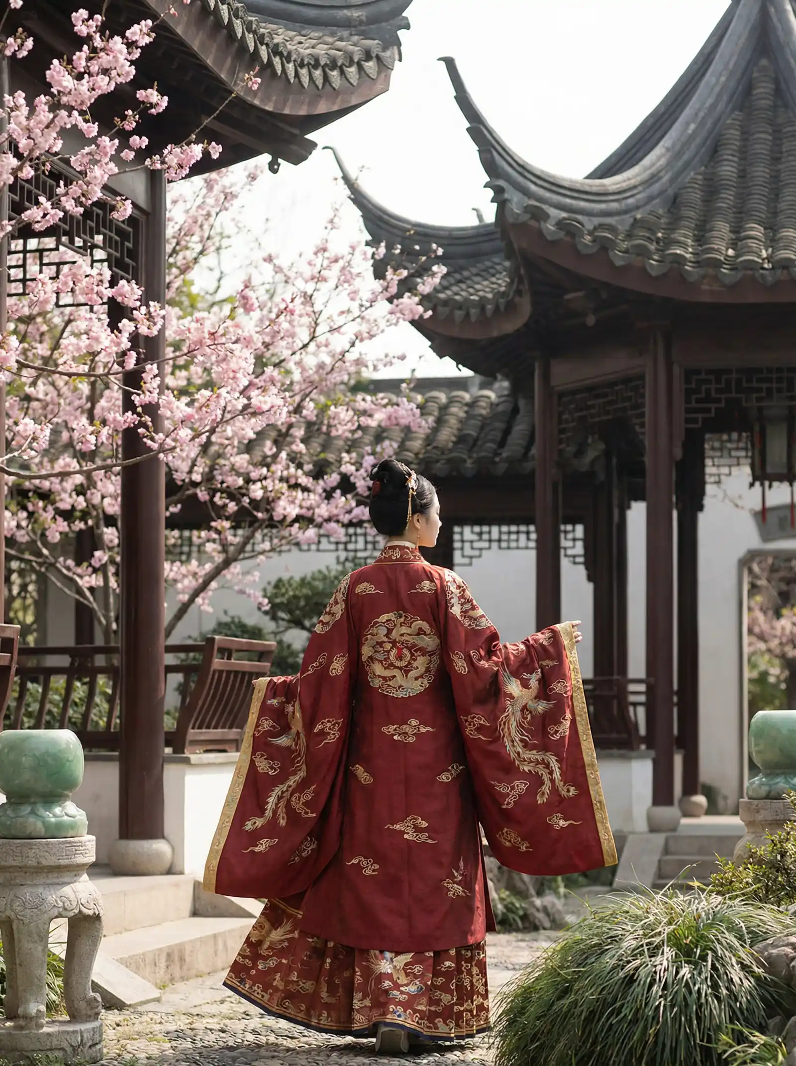 我爱记歌词王涛 明制汉服红色凤凰刺绣